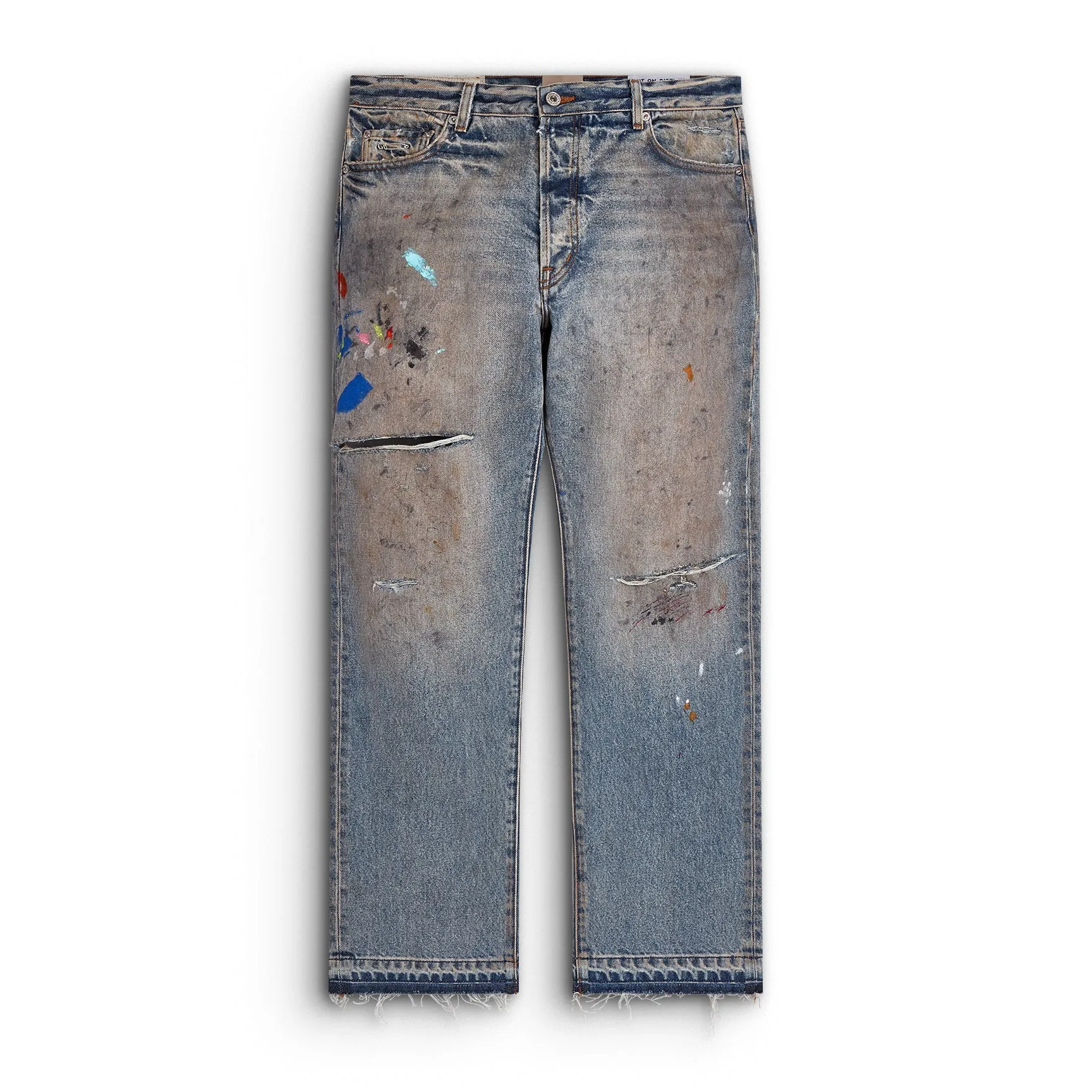 652#Gallery Dept New Retro Dirty Feng Shui Washed Mud Dye Knife Cut Splash Ink Jeans American High Street Casual Trousers Washed Blue S～XL p250